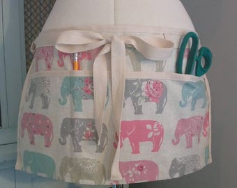 ELEPHANT APRON, TEACHERS Apron, Gardening Apron, Mothers Day, Gardening Gift, Teachers Gift, Half Waist Apron, Utility Apron, Vendors Apron