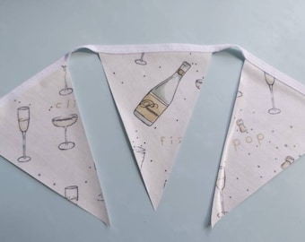 PROSECCO Oilcloth Bunting, Outdoor Bunting, Garden Bunting, Wipe Clean Bunting, Handmade Bunting, 2.5 metre, PVC Bunting, Party Bunting