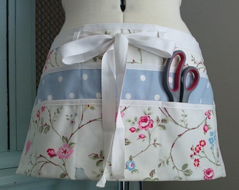 Six Pocket FLOWERS & BIRDS Cotton Half Waist Apron, Gardening Apron, Garden Gift, Utility Apron, Teachers Apron, Vendors Apron, Craft Apron