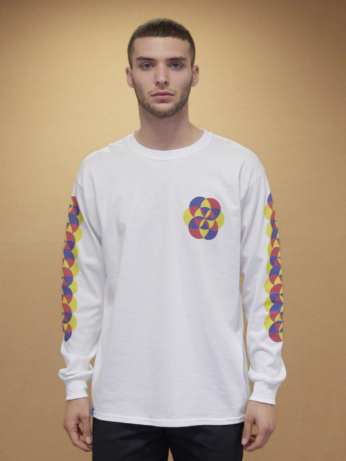 Baggy Oversized White Long Sleeved Tshirt With 90s Geometric Etsy