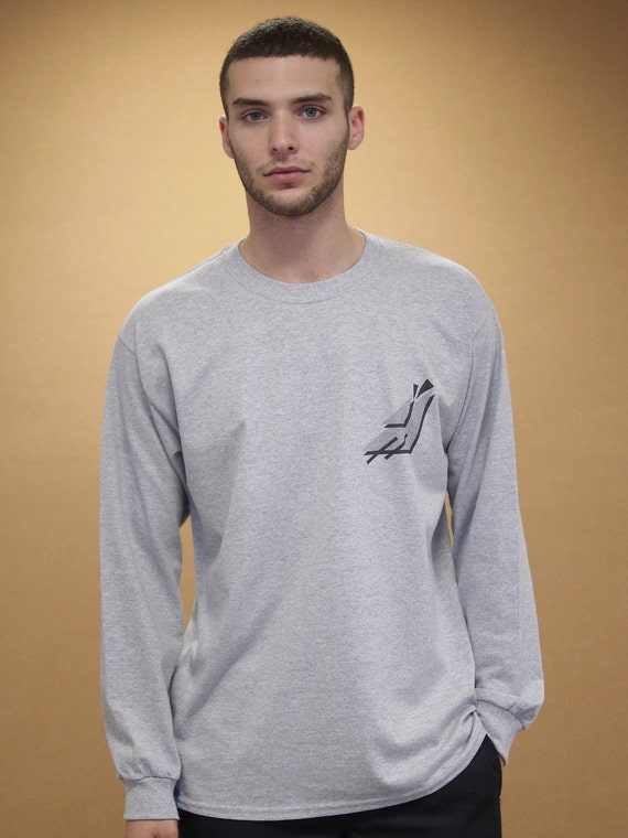 Baggy Oversized Grey Long Sleeved Tshirt With 90s Geometric Etsy