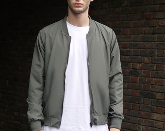 Lightweight Olive Bomber Jacket With Woven Label Detail