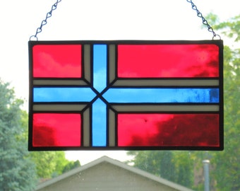 Small Stained Glass National Flag of Norway or Iceland