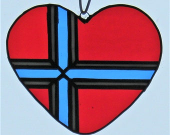Stained Glass I Love Norway (Heart shaped flag)