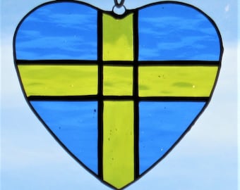 Stained Glass I Love Sweden, Denmark, Finland (Heart shaped flag)