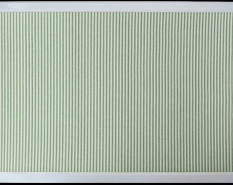 35x25 white plastic frame bulletin board with green and white ticking fabric-memo board, message board, pin board, bulletin board