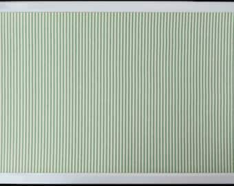 35x25 white plastic frame bulletin board with green and white ticking fabric-memo board, message board, pin board, bulletin board