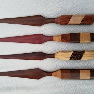 Exotic Hardwood Inlaid Letter Openers on Ebony, Purple Heart, and Rosewood