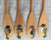 Wooden Louisiana Cypress Boat Paddles with wood-burned Mallard, Wooduck, Pintail, and or Redhead