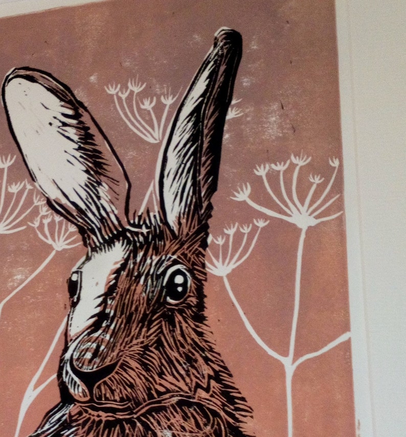 Dusk Hare Lino Cut Original Design by Ollie Patricio UNFRAMED Etsy