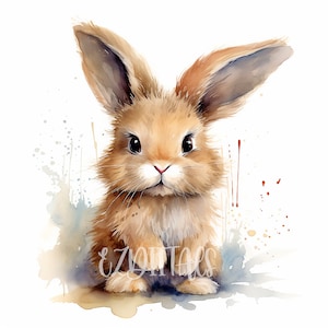 Watercolour Bunny Printable - Baby Bunny Printables - 10 High Quality Files - Digital Download - Commercial Use