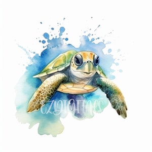 Watercolour Turtle Clipart - Cute Turtle Clipart - 6 High Quality Printables - Digital Download - Commercial Use