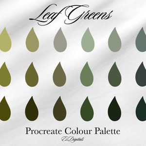 Procreate Colour Palette, Leaf Green Colour Palette, Digital Art Colour Swatches.
