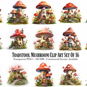 Clipart champignon vénéneux - Illustration - 16 fichiers PNG transparents haute qualité - téléchargement numérique - usage Commercial