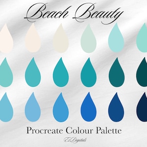 Procreate Colour Palette, Procreate Swatches, Beach Beauty Blue Colour Palette, Digital Art Procreate Tool