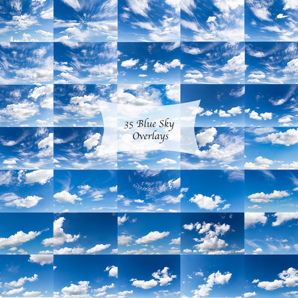 Sky overlays, digital cloudy blue sky overlays, sky replacements