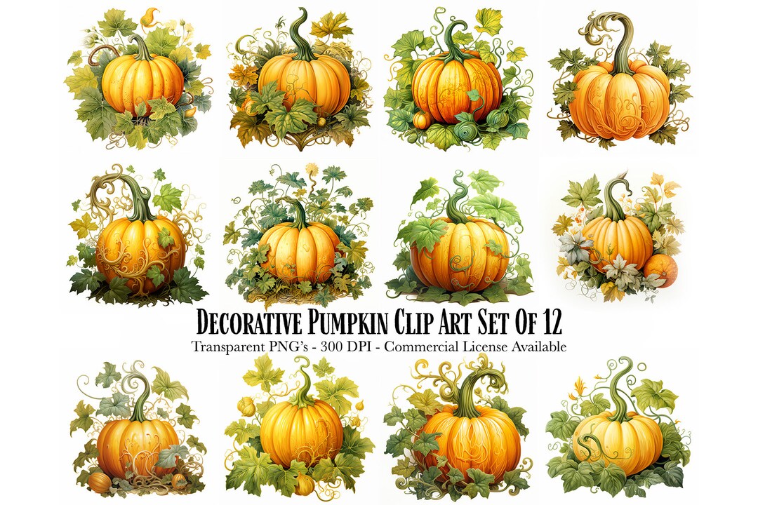 Decorative Pumpkin Clipart Fancy Pumpkin Clipart 12 High Etsy