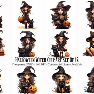 Halloween Witch Illustration Clipart - 12 High Quality PNGs - Transparent Background - Digital Download - Commercial Use