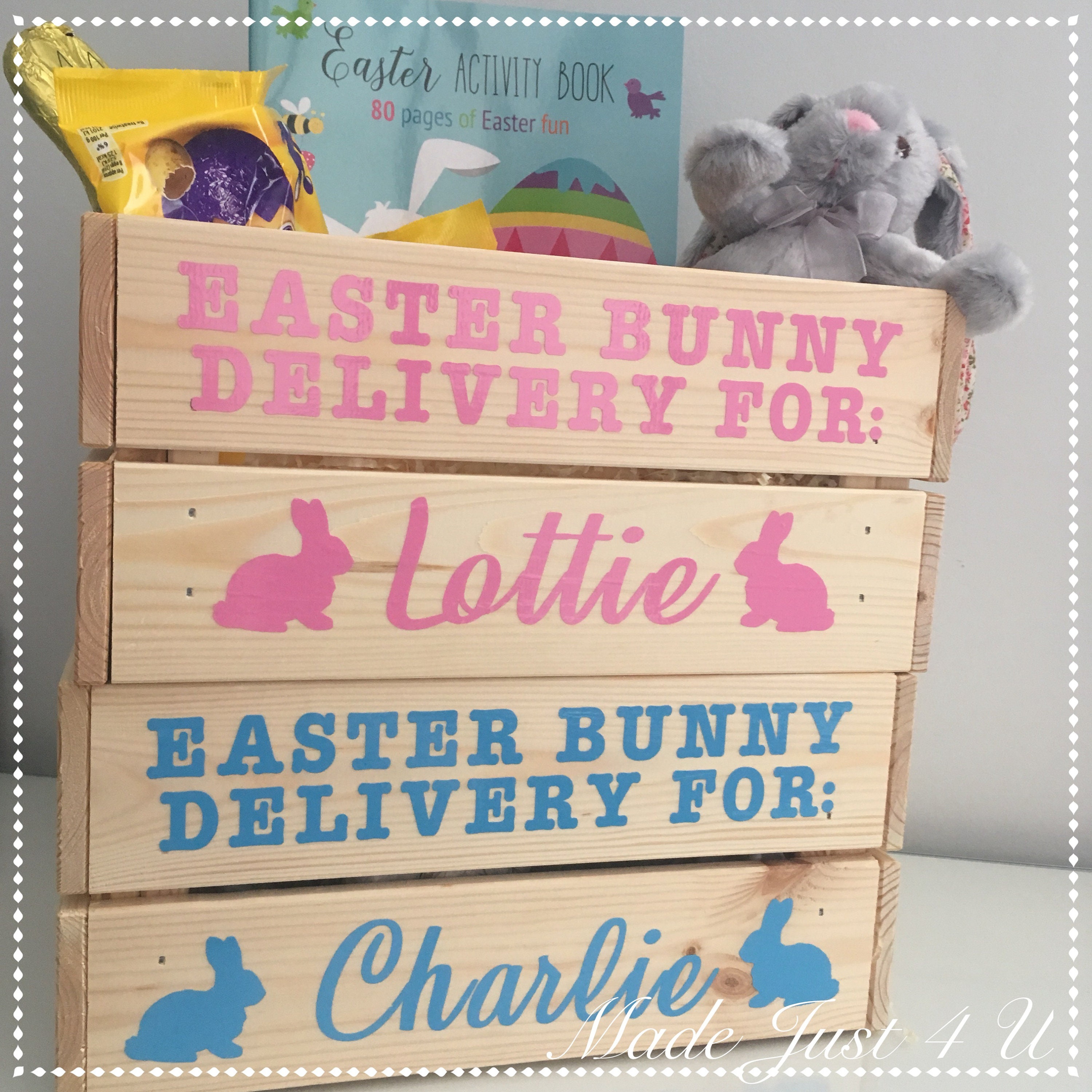 Personalised Easter Crate Wooden Easter Bunny Gift Box Easter Etsy UK