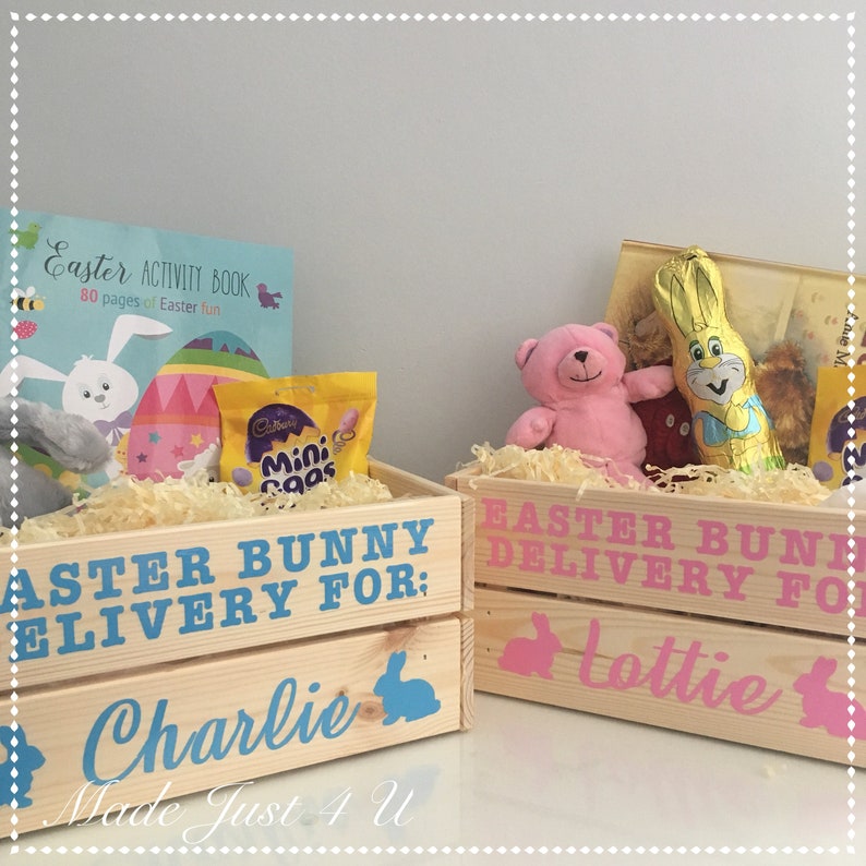 Personalised Easter Crate Wooden Easter Bunny Gift Box Easter Etsy UK