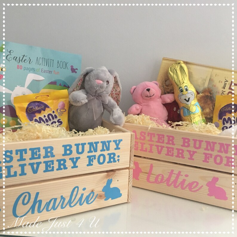 Personalised Easter Crate Wooden Easter Bunny Gift Box Easter Etsy UK