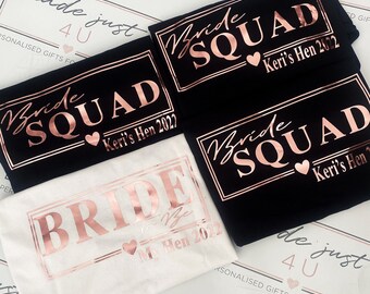 Bride Squad T-Shirt, name on back Wedding Gift, Hen Party T-Shirt, Bride Squad,Wedding Party,Bridesmaid,Glitter,Hen top