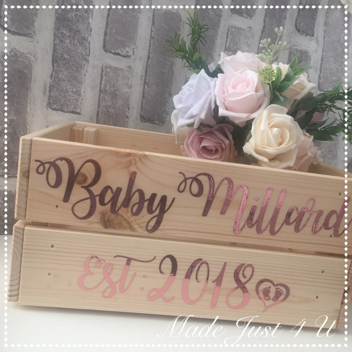 New Baby Personalised Wooden Crate Baby Shower Gift Baby Etsy