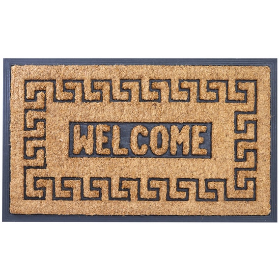 Durable Non Slip Natural Coir Recycled Rubber Outdoor Entrance Welcome Doormat Geometric Meandros Door Mat Free Shipping