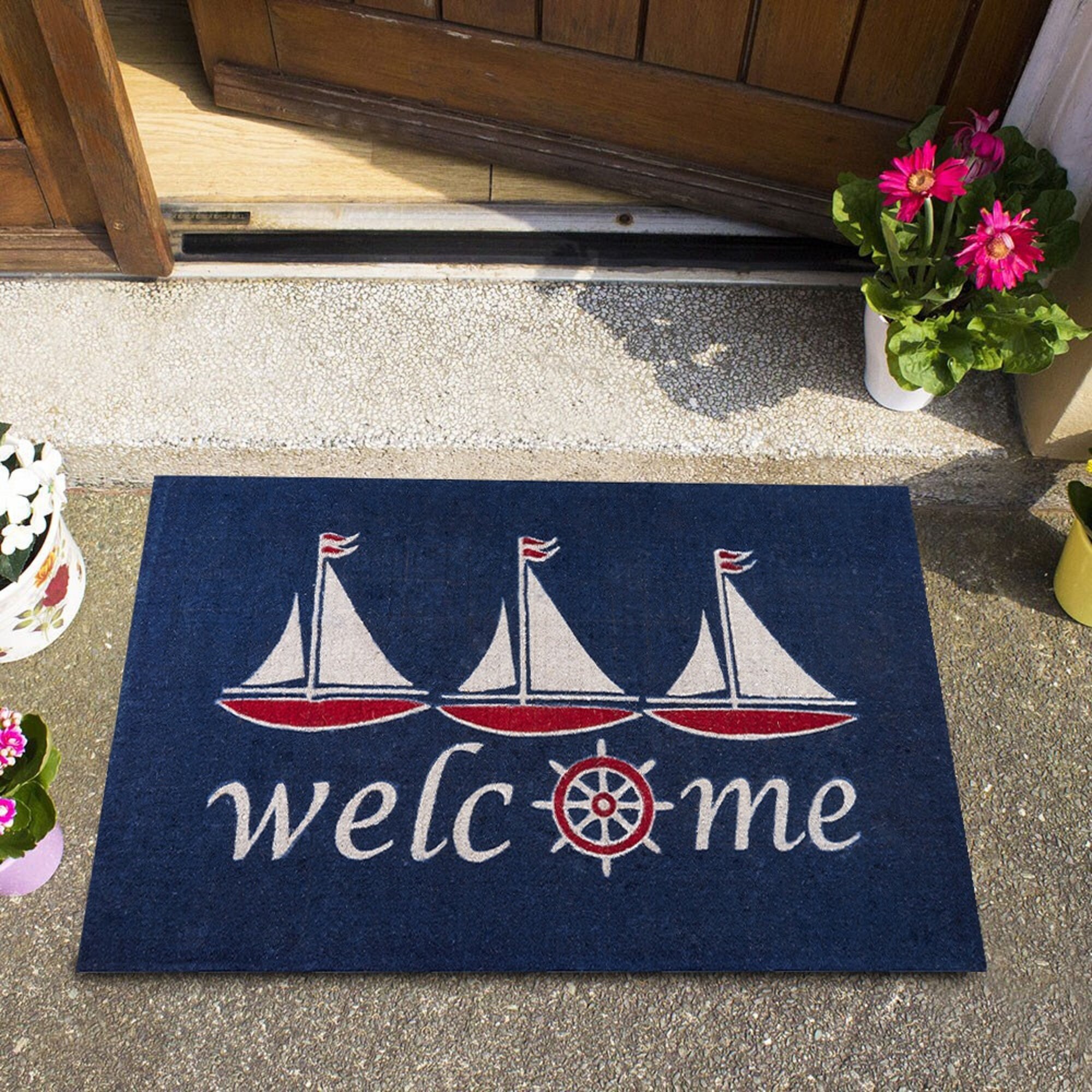 Nautical Sailboat Coco Doormat Non Slip Rug Entryway Etsy