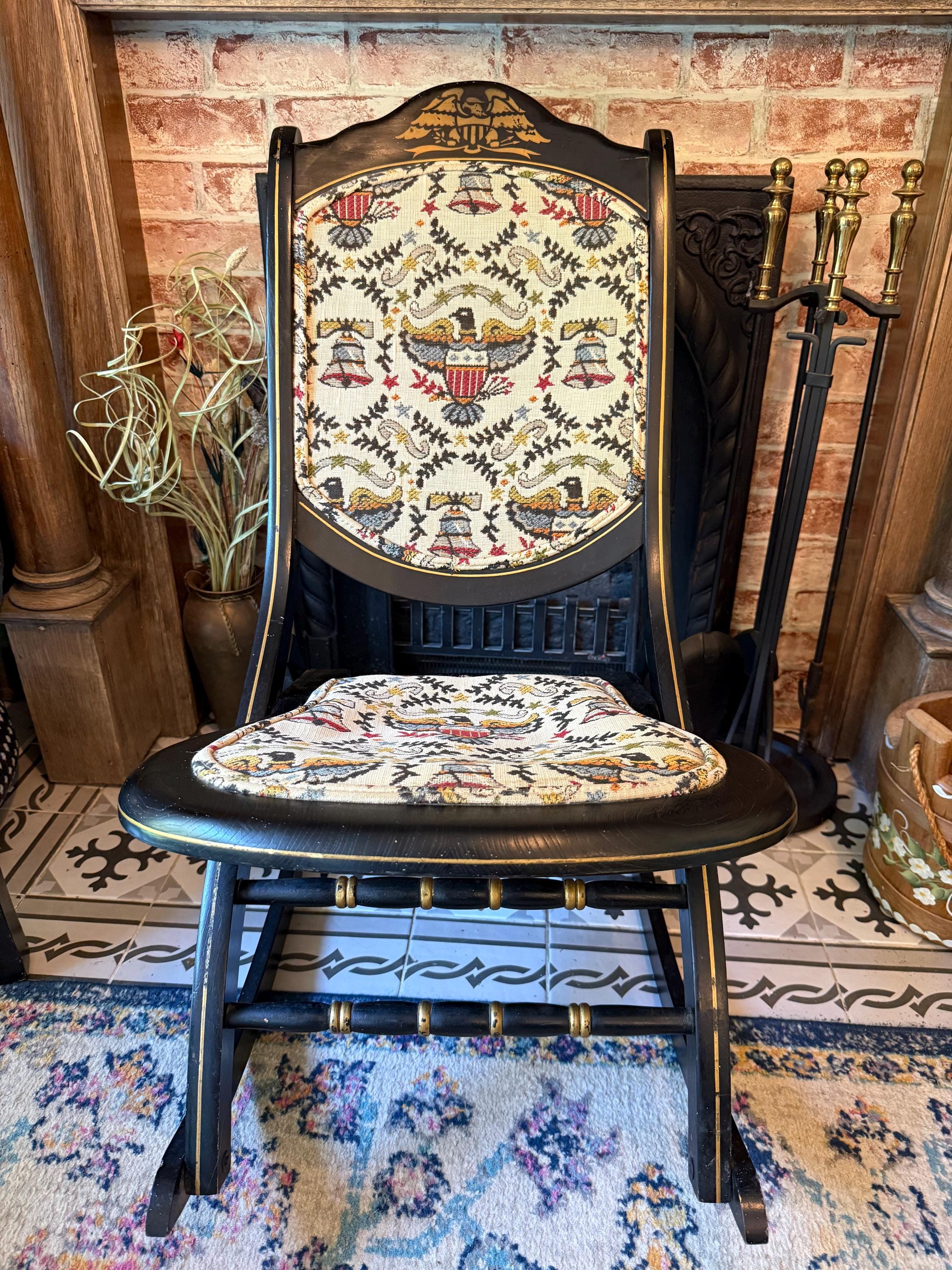テーブル・チェア・ハンモック oldmountain OLD FOLDING CHAIR GIN Vintage Bicentennial Heirloom Folding Rocker Rocking Chair - Etsy