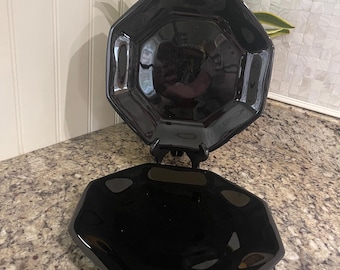 Arcoroc OCTIME Black Set Of 4 Dinner Plates 10 3/4” Octagonal Sided Glass France
