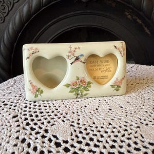 Vintage Takahashi Porcelain Double Heart Picture Frame Flowers Birds