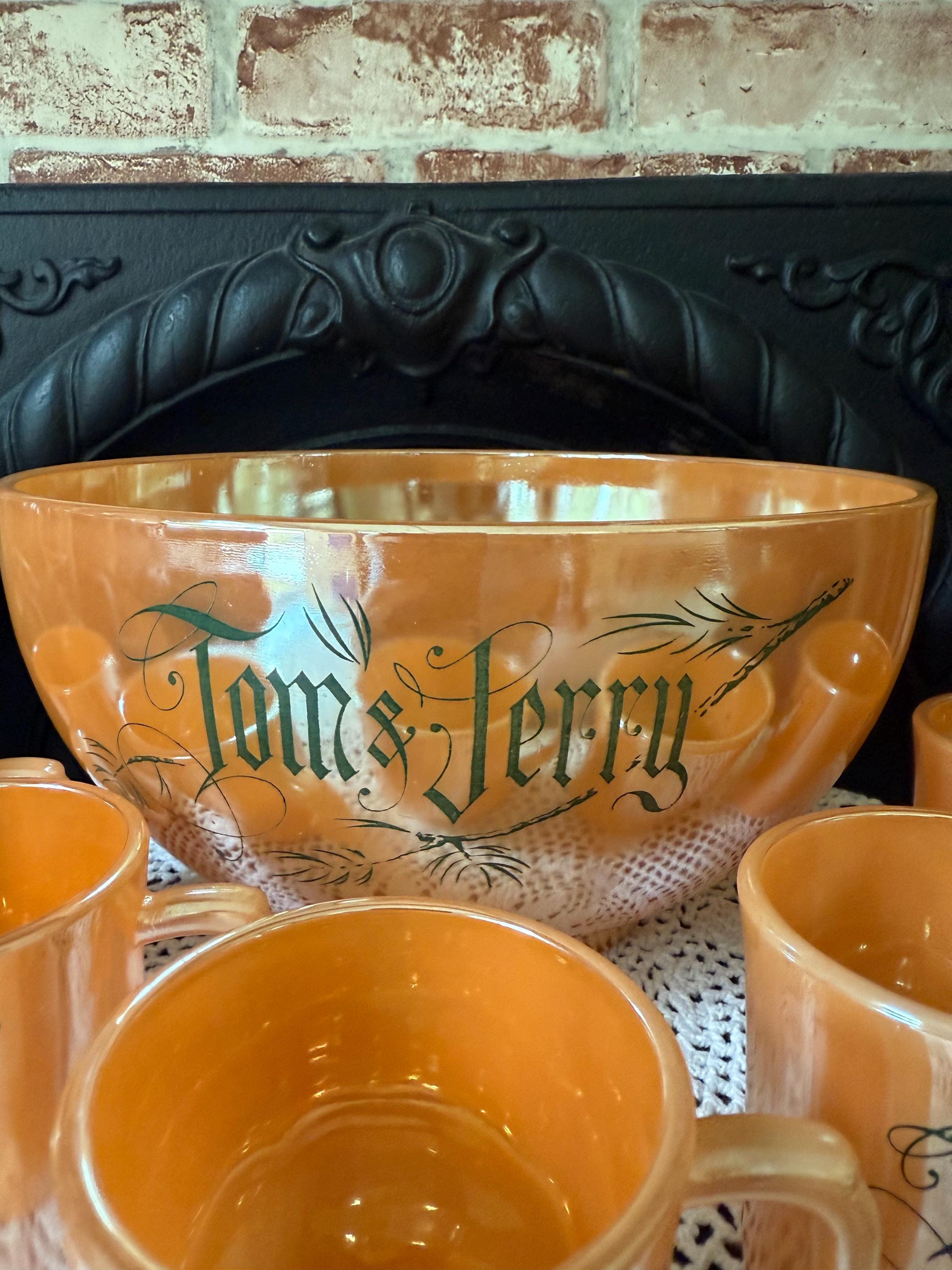 Vintage Fireking Tom and Jerry Punch Bowl Set: 1950s Lusterware