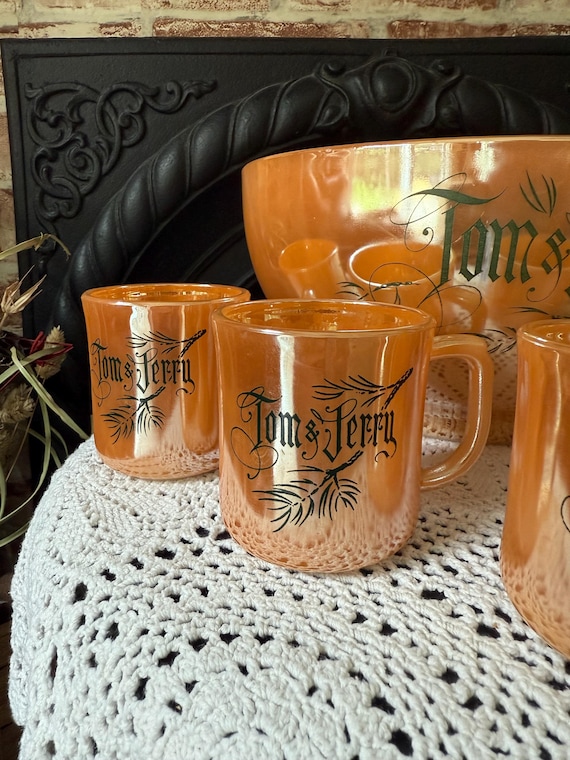 40s 50s Fire king ファイヤーキング ミキシングボウル ゴールド Vintage Fireking Tom and Jerry Punch Bowl Set: 1950s Lusterware