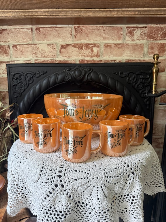 Vintage Fireking Tom and Jerry Punch Bowl Set: 1950s Lusterware