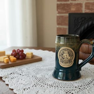 Grey Fox Pottery Maryland Renaissance Festival Stein Mug Limited Edition Dark Teal Green