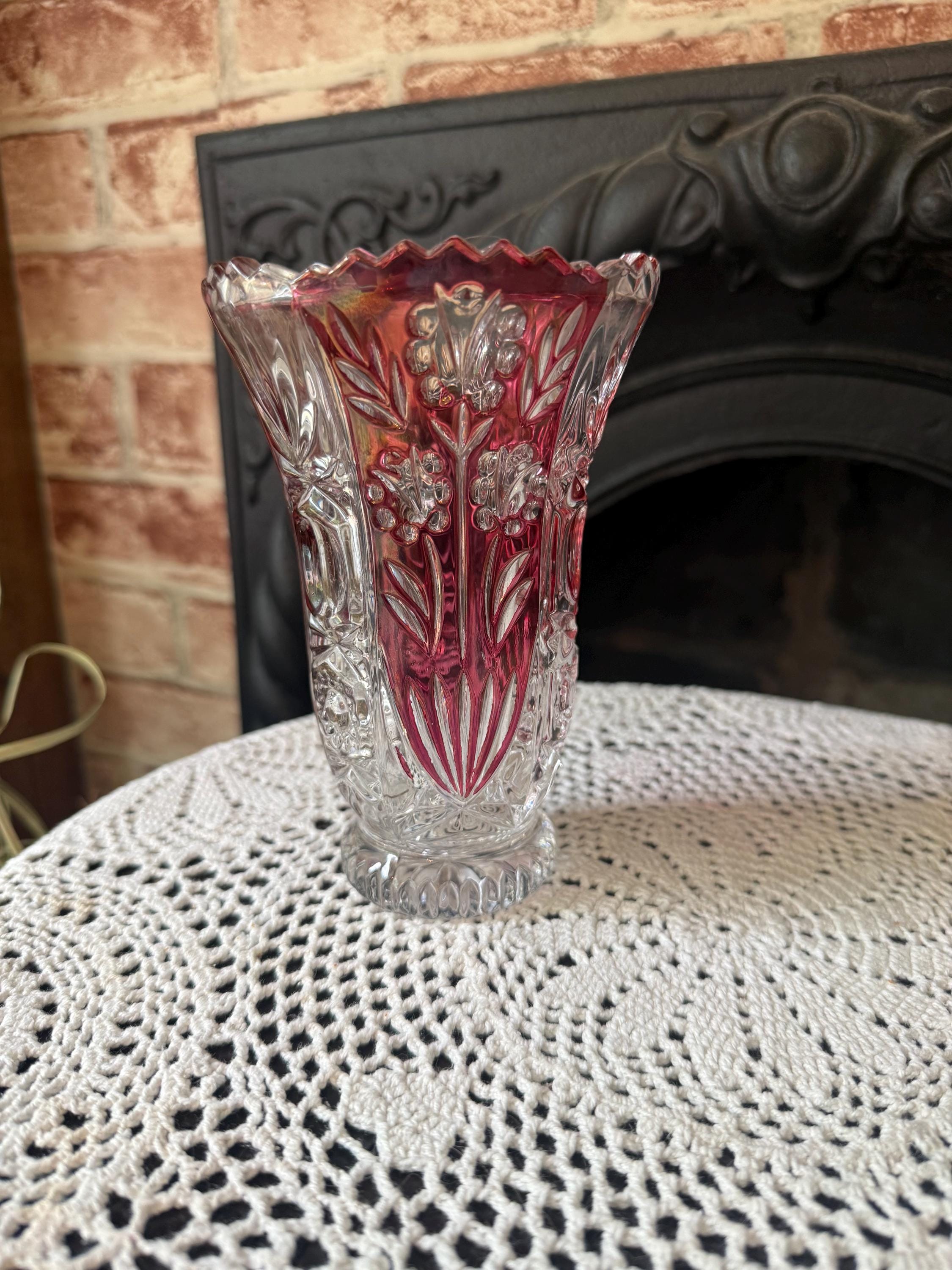 Red Cut Crystal Vase - Etsy