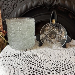 Anchor Hocking Oatmeal Star EAPC Glass Snack Plate Coaster Saucer 4.5&quot; Set of 22 Wedding Party