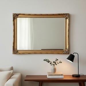 Large Vintage French Style Hollywood Regency Gold Gilt Framed Mirror 40x30” Beautiful