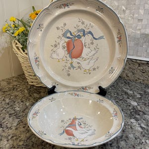 International Country Geese Marmalade 9&quot; Round Vegetable Bowl And 12” Chop Plate