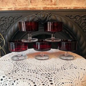 Vintage Luminarc Cavalier Ruby Red Coupe Glasses - Set of 5