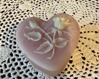 Vintage Pink Cameo Rose Stone Trinket / Jewelry Box