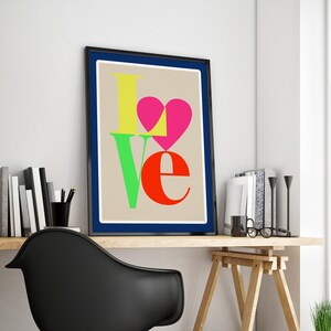 Love Typography print, neon pop art, Love word art cotton anniversary gift for her, teen girl room decor image 2