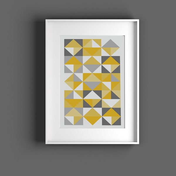 Abstract Triangle Shapes Wall Art, Modern Wall Art, A4, A3, Object Art, Mid Century Style Art, Abstract Art Print
