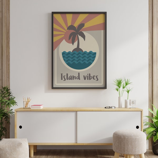 Minimalist surf art, palm tree beach wall art, art for boyfriend, housewarming gift for best friend