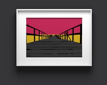 Pink black abstract art, A3 A4 A5 A6 Modern coastal wall art, Travel gallery wall
