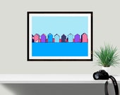 Digital Art, Beach Huts, Contemporary Art print for the home, Unique gift for Her, Small Art Print, Large Art Print, Free shipping,