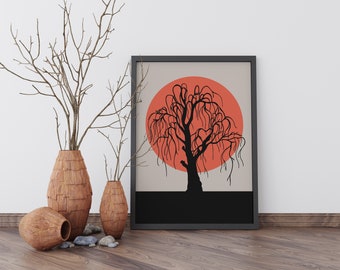 Willow tree print, neutral color art, Relaxing wall art statement print, new apartment decor,