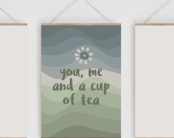 You me and a cup of tea art print for kitchen, cute apartment decor gift for friend,