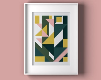 Pink and teal abstract wall art, master bedroom art, colourful geometric wall art for lounge,